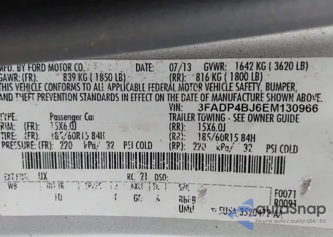 2014 Ford Fiesta Se z USA, uszkodzony, nr VIN 3FADP4BJ6EM130966